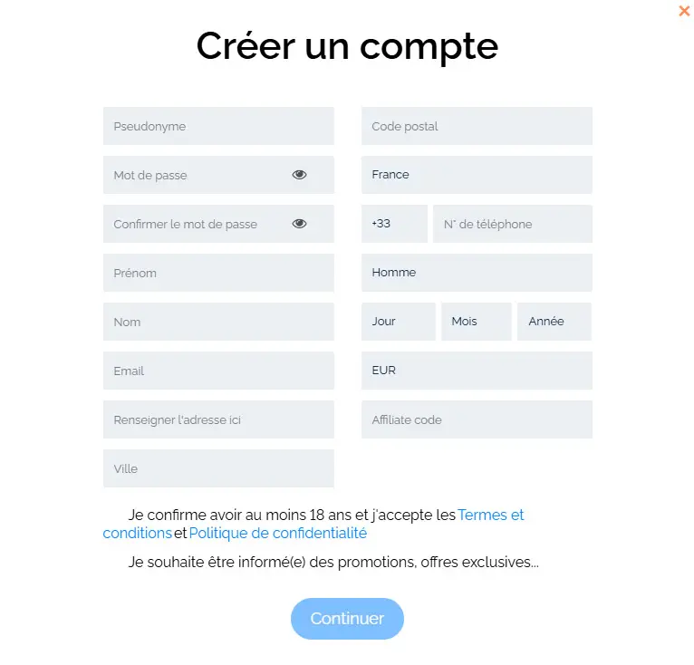 Processus d'inscription BETSSON CASINO